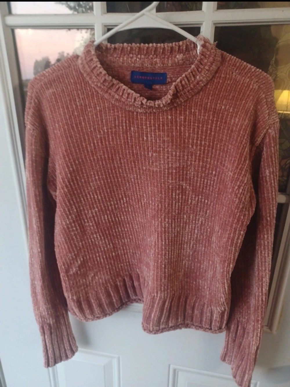 Aeropostale Ribbed Chenille Crew Sweater in Dusty Rose